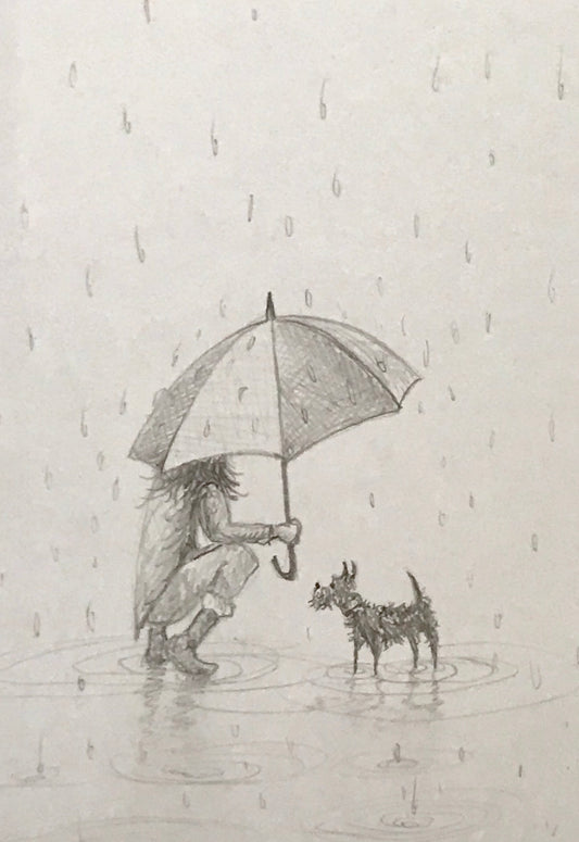 Danny Abrahams Keeping Dry Together Original Sketch  The Acorn Gallery, Pocklington