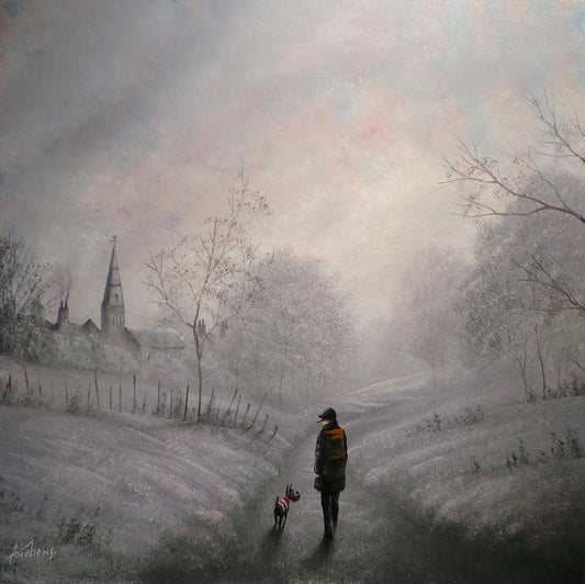 Winter Walkies original paintings by Danny Abrahams at The Acorn Gallery in Pocklington. Call for latest availability on 01759 307652.