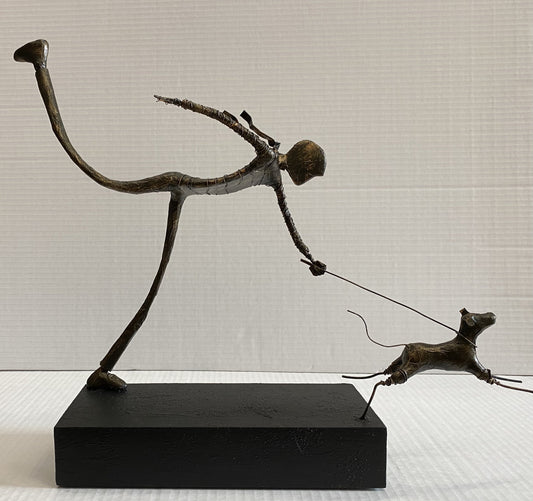 Ed Rust Dog Walking Man Original Sculpture - The Acorn Gallery, Pocklington