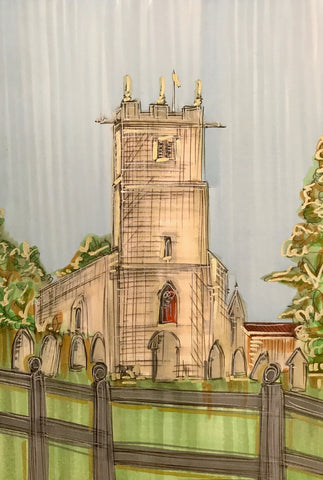 All Saints Church Sketch Original by Edward Waite *SOLD*
