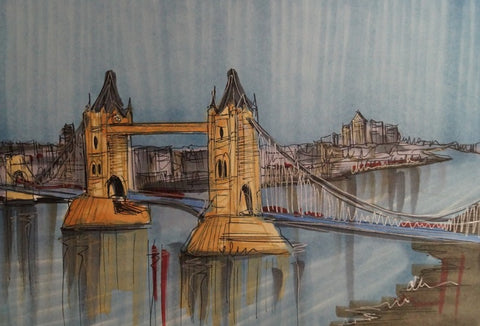 Thames Tower Bridge Original Sketch by Edward Waite-Original Art-The Acorn Gallery