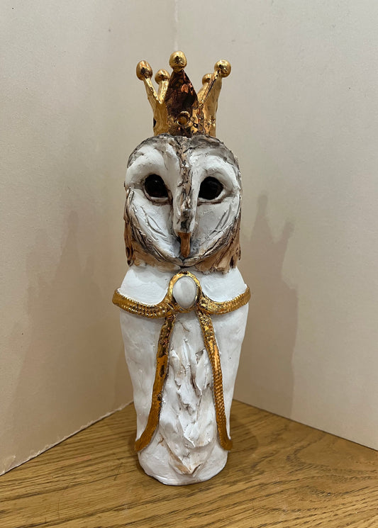 Louise Brown Crowned Owl Bust III Original Sculpture - The Acorn Gallery, Pocklington