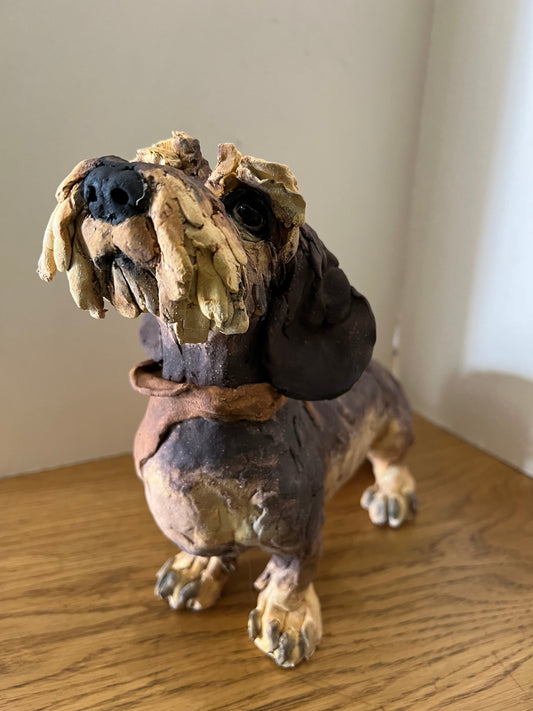 Louise Brown Dachshund Brown Necker Original Sculpture - The Acorn Gallery, Pocklington