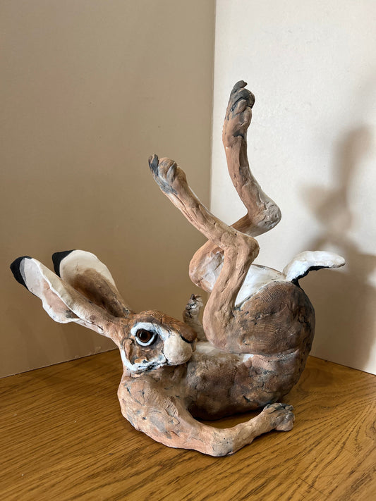 Louise Brown Frolicking Hare Original Sculpture - The Acorn Gallery, Pocklington