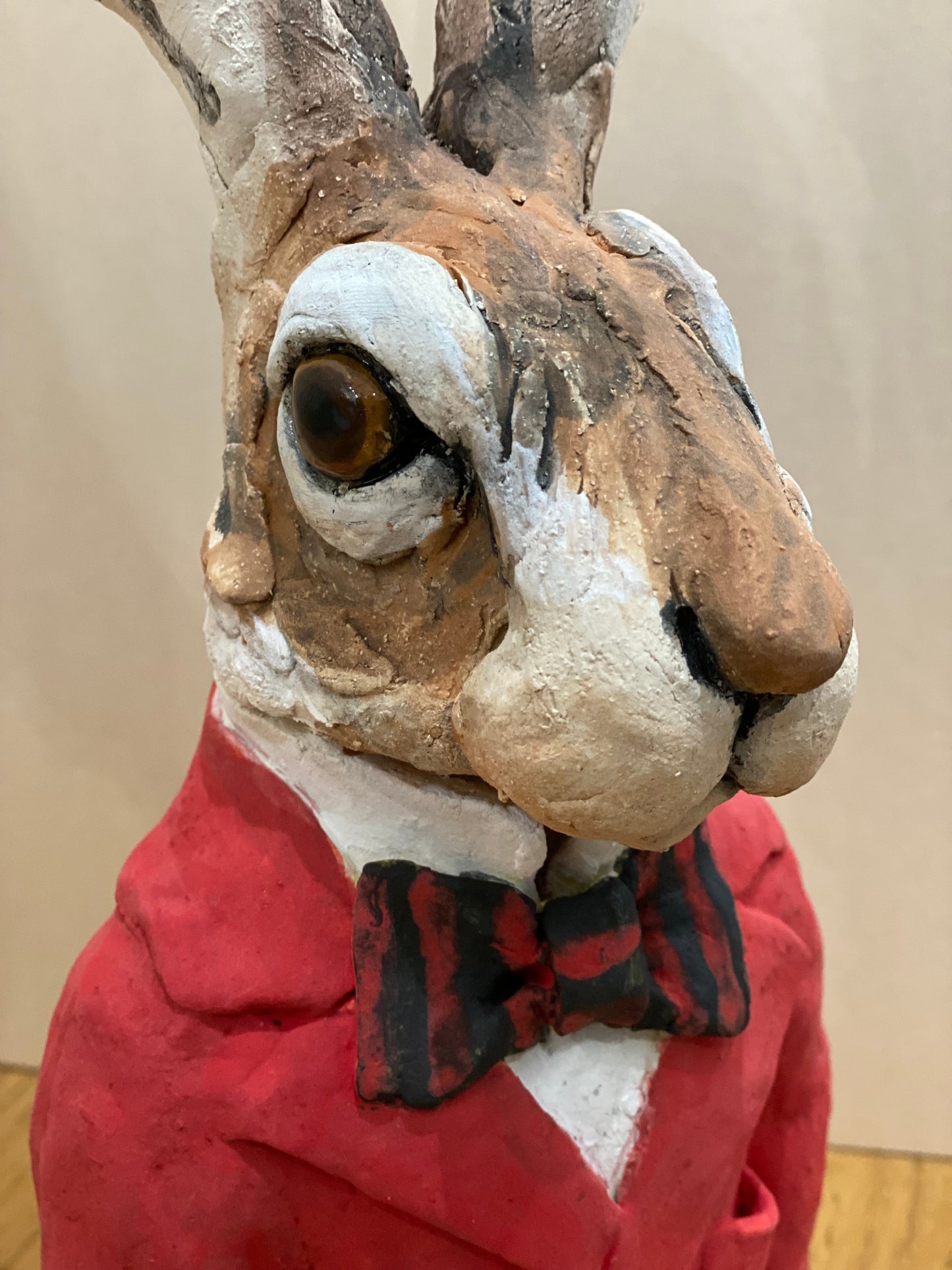 Louise Brown Hare Bust Red Jacket II Original Sculpture - The Acorn Gallery, Pocklington