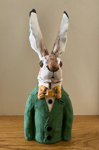Hare Bust (Yellow Bow Tie) ORIGINAL Sculpture by Louise Brown *SOLD*