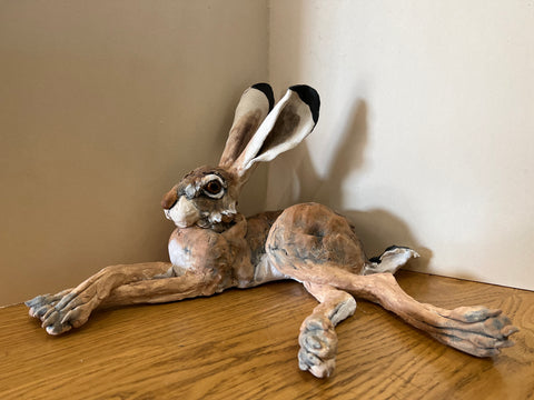 Lying Down Hare Original Sculpture by Louise Brown *NEW*-Original Art-The Acorn Gallery