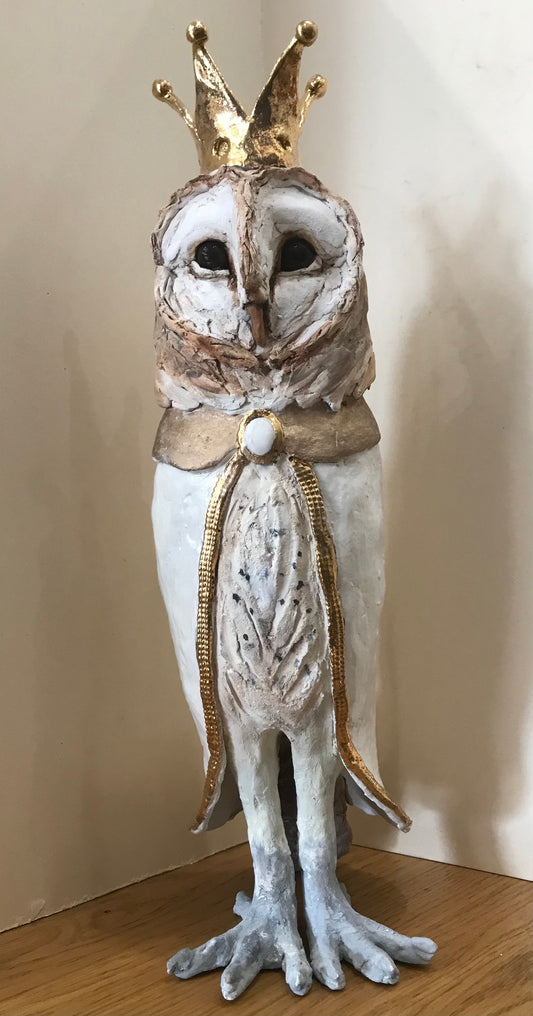 Louise Brown Standing Owl Original Sculpture - The Acorn Gallery, Pocklington