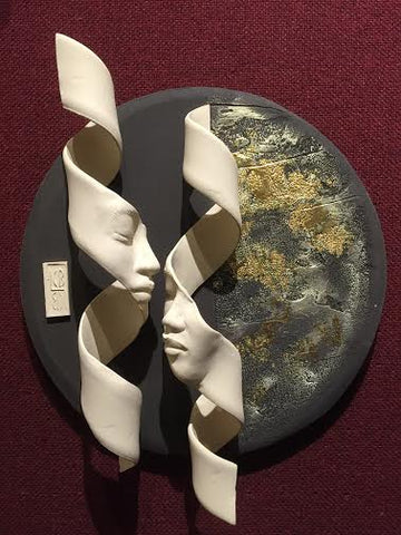 Double Helix On Golden Circle Original Ceramic by Lucinda Brown *SOLD*