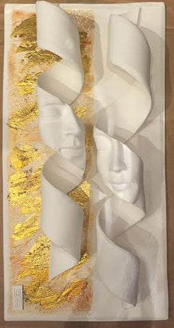 Fragments Collection : Gold On White Double Helix Original by Lucinda Brown *SOLD*