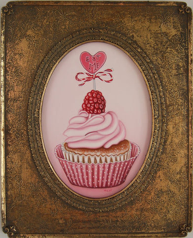 Raspberries And Cream Cupcake Original by Marie Louise Wrightson *SOLD*-Original Art-Marie-Louise-Wrightson-The Acorn Gallery