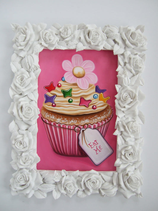 Marie Louise Wrightson Pink Daisy Cupcake Original - The Acorn Gallery, Pocklington