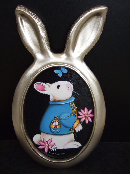Marie Louise Wrightson White Rabbit With Butterfly Original - The Acorn Gallery, Pocklington 