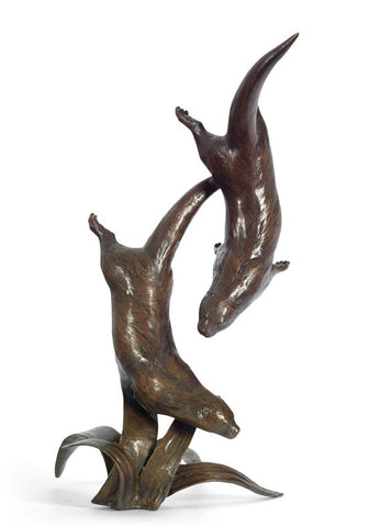 Out To Play (Otters) Bronze Sculpture by Michael Simpson