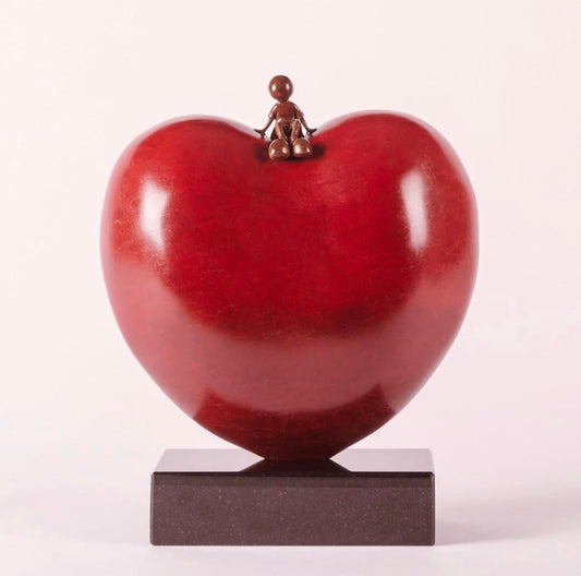 Mackenzie Thorpe Sitting On Love Bronze Sculpture available at The Acorn Gallery, Pocklington. Free UK Delivery. Enquiries call 01759 307652.