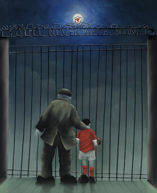 Mackenzie Thorpe iconic artwork Shankly Gates Framed - The Acorn Gallery, Pocklington
