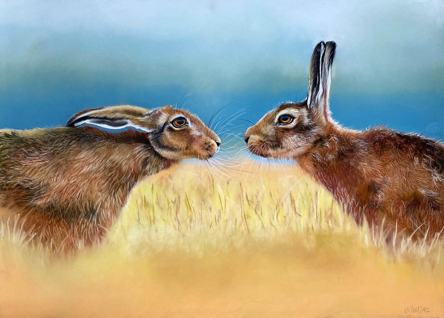 Natalie Bell Inquisitive Hares Original - The Acorn Gallery, Pocklington