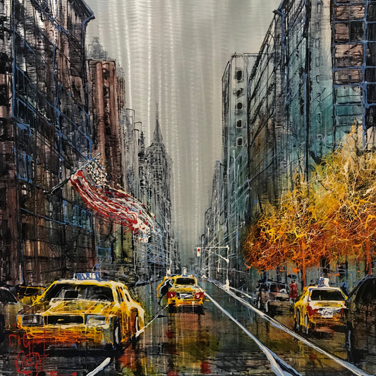 Taxi! (New York) Original on Aluminium by Nigel Cooke SOLD