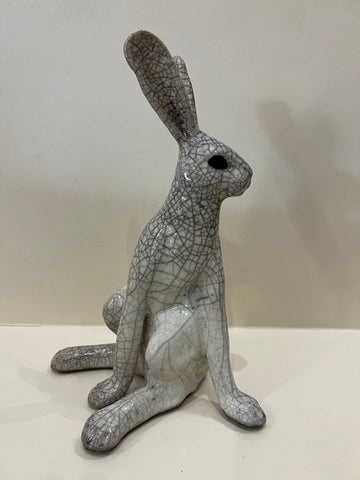 Medium Turning Hare Raku Sculpture by Paul Jenkins-Sculpture-The Acorn Gallery