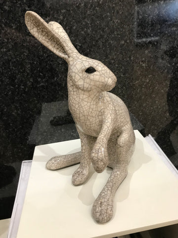 Large Hare Paw Up Raku Sculpture by Paul Jenkins-Sculpture-The Acorn Gallery