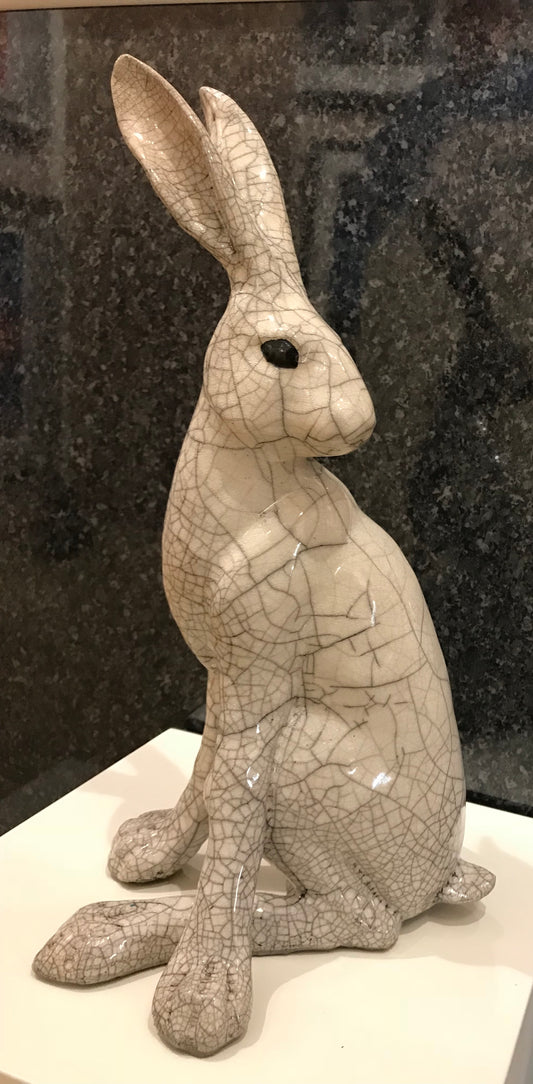 Paul Jenkins Large Turning Hare Raku Sculpture - The Acorn Gallery, Pocklington