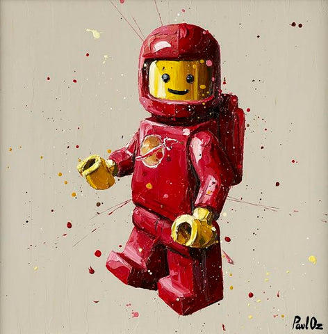 Red Lego Hand Embellished Canvas by Paul Oz