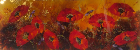 Poppies On Gold Original by Rozanne Bell *SOLD*