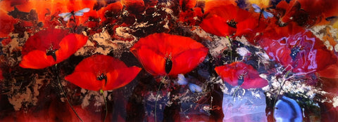 Poppies With Dragon Flies Original by Rozanne Bell *SOLD*