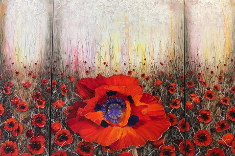 Poppy Field Triptych Original by Robert Cox *SOLD*