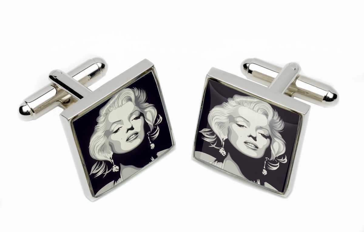 Cufflinks with a black and white image of Marilyn Monroe