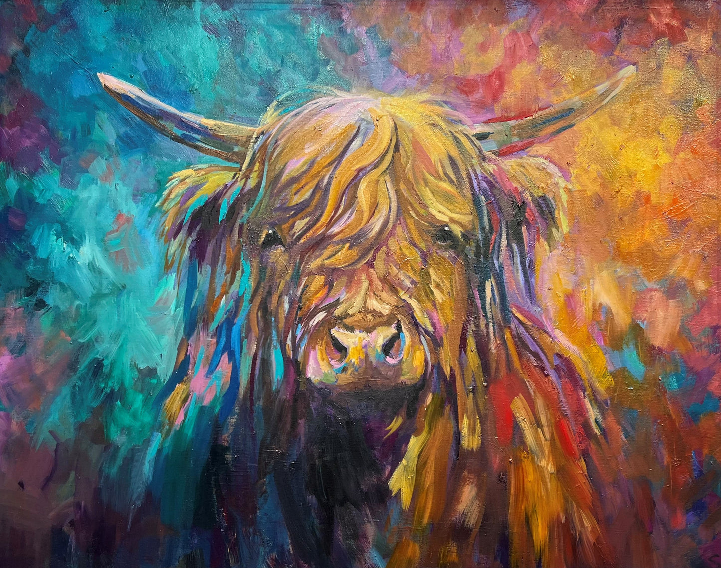 Bannockburn Highland Cow an Original painting by Sue Gardner, sold through The Acorn Gallery, Pocklington