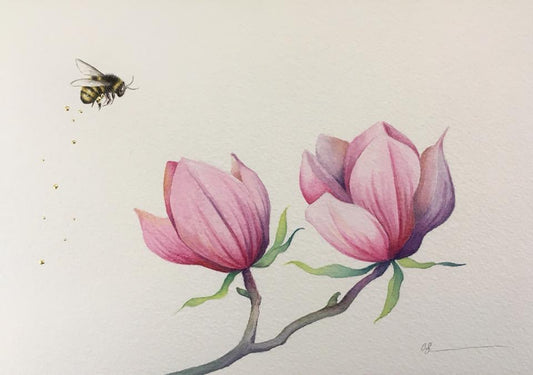 Magnolia and the Bee Original by Sarah Louise Ewing is a beautiful painting with a great colour and intricate detail. Supplied framed. Secure UK Delivery. Shop Online.