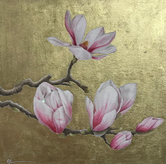Magnolia on Gold Original by Sarah Louise Ewing is a beautiful painting with a great colour and intricate detail. Supplied framed. Secure UK Delivery. Shop Online.