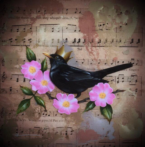 Sweet Eglantine (Blackbird) Original by Sarah Louise Ewing *SOLD*