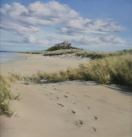 Footsteps In Time - Bamburgh Castle Original by Wendy Corbett *SOLD*