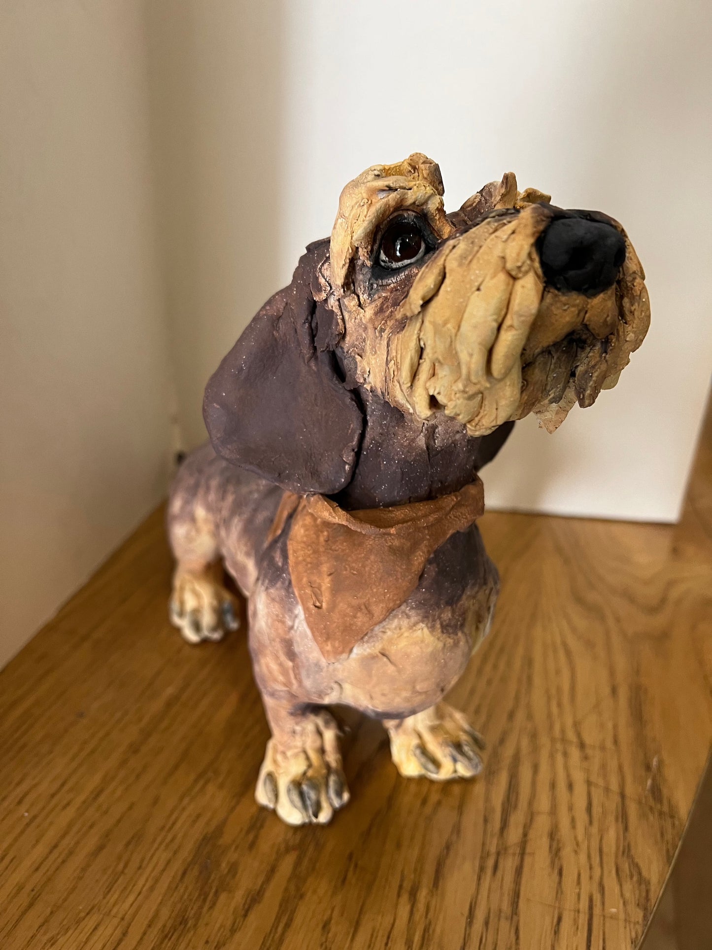 Louise Brown Dachshund Brown Necker Original Sculpture - The Acorn Gallery, Pocklington