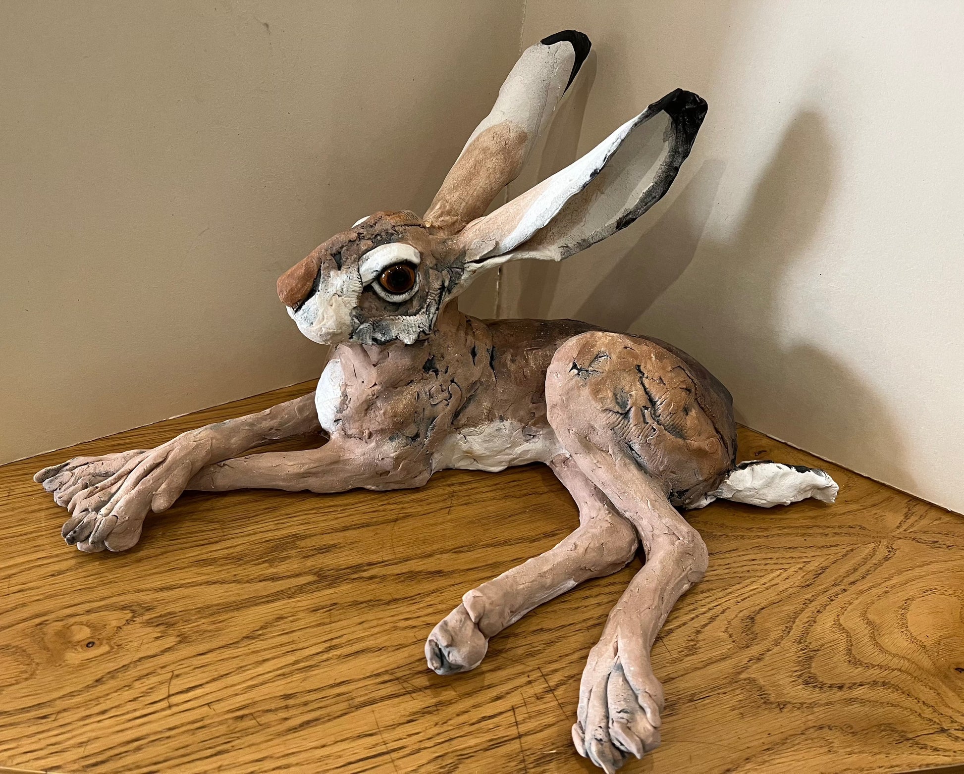 Louise Brown Hare Ears Down Original Sculpture - The Acorn Gallery, Pocklington