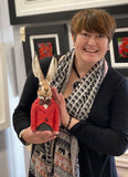 Hare Bust (Red Jacket) Original Sculpture by Louise Brown *SOLD*
