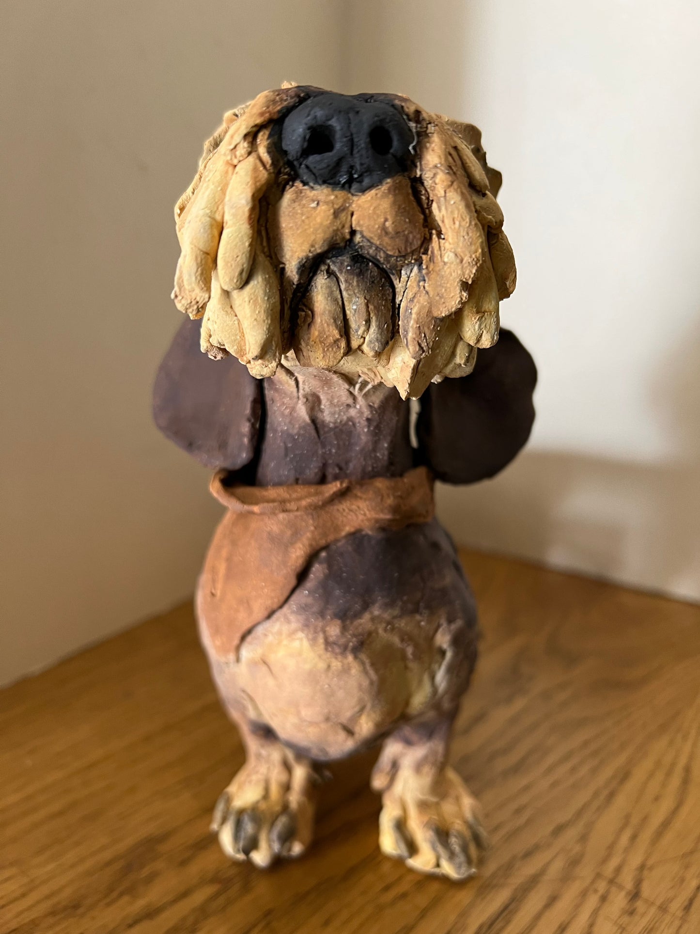 Louise Brown Dachshund Brown Necker Original Sculpture - The Acorn Gallery, Pocklington