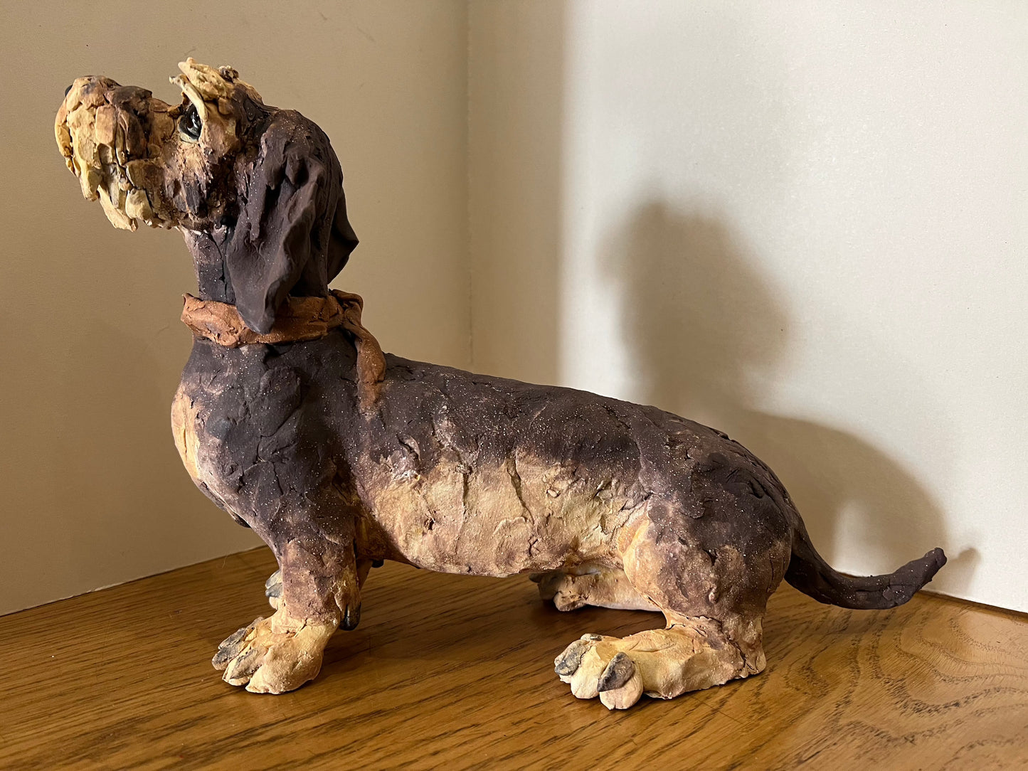 Louise Brown Dachshund Brown Necker Original Sculpture - The Acorn Gallery, Pocklington