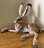 Lying Down Hare (Ears Up) Original Sculpture by Louise Brown *SOLD*